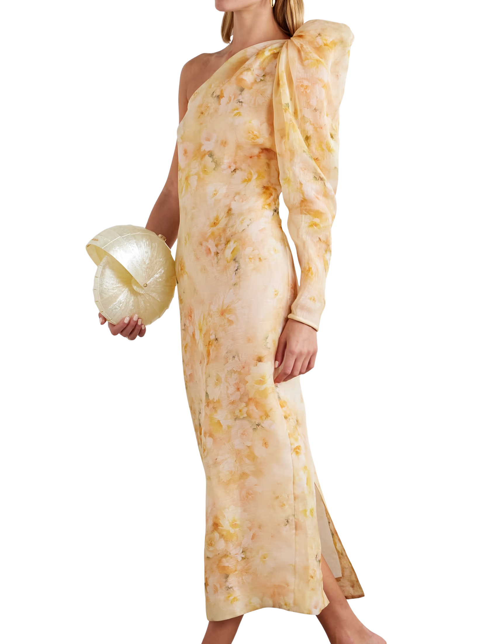 Crush One-sleeve Floral-print Midi Dress