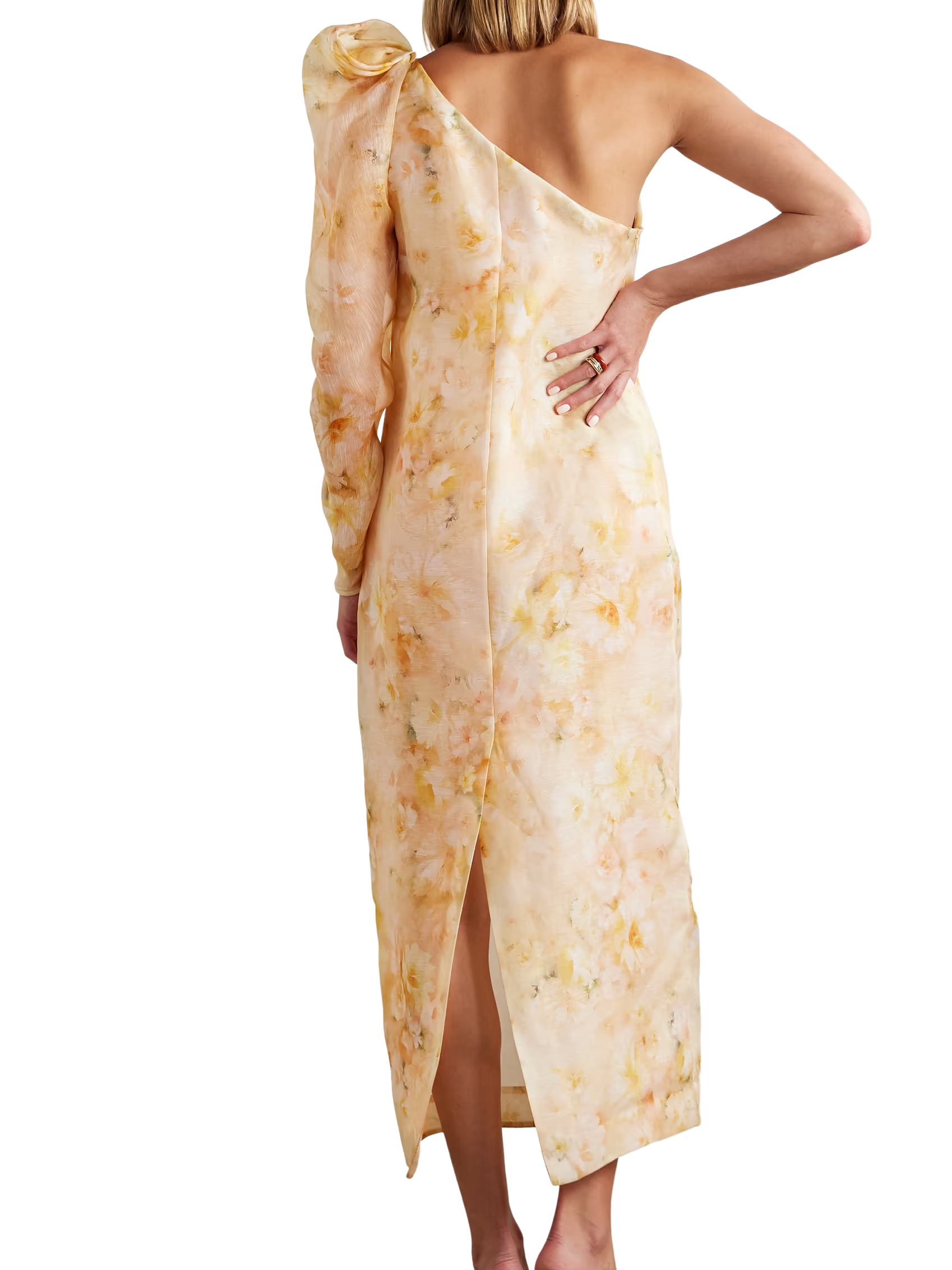 Crush One-sleeve Floral-print Midi Dress