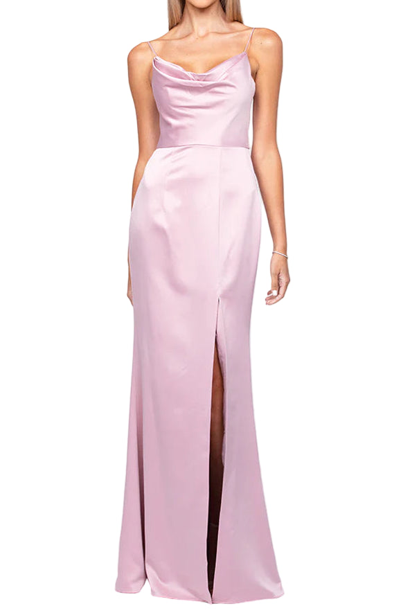 Dusty Pink Lana Draped Cowl Gown
