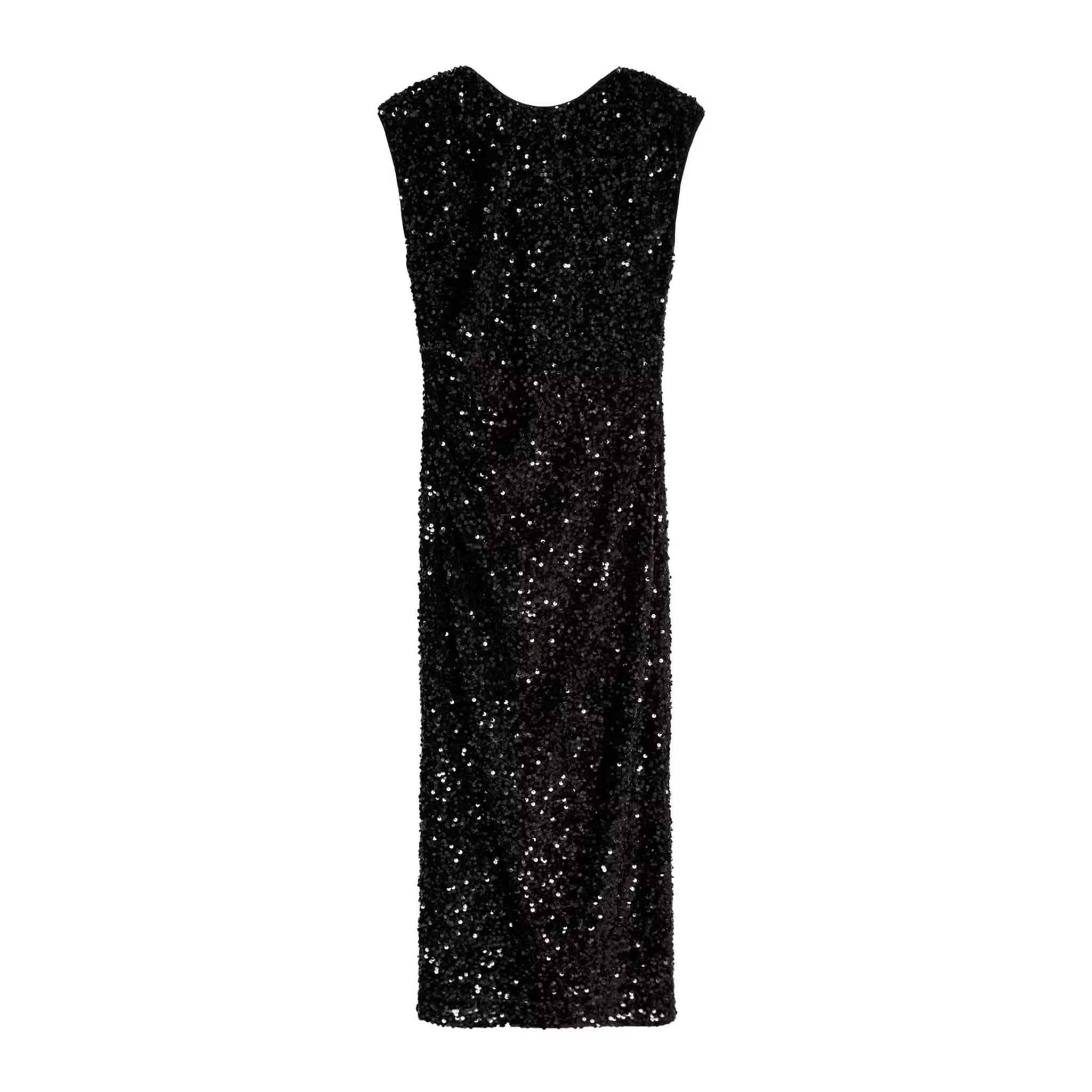Black Sequin Midi Dress