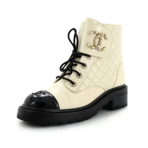 Chanel Quilted Leather Cap Toe Combat Boots available at Style Me Up, Central Coast, Australia