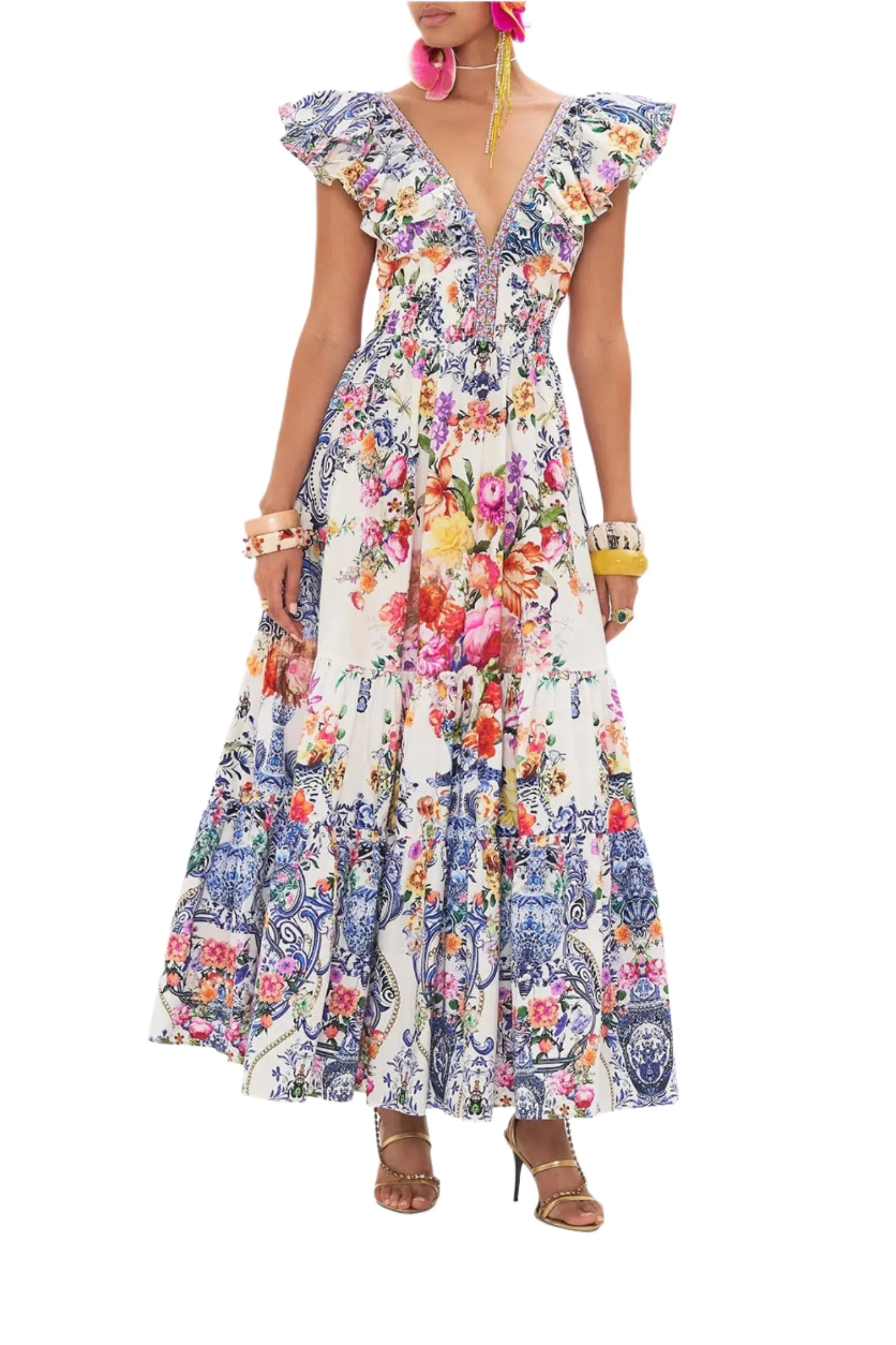 Camilla Frilled Neckline Maxi Dress available at Style Me Up, Central Coast, Australia