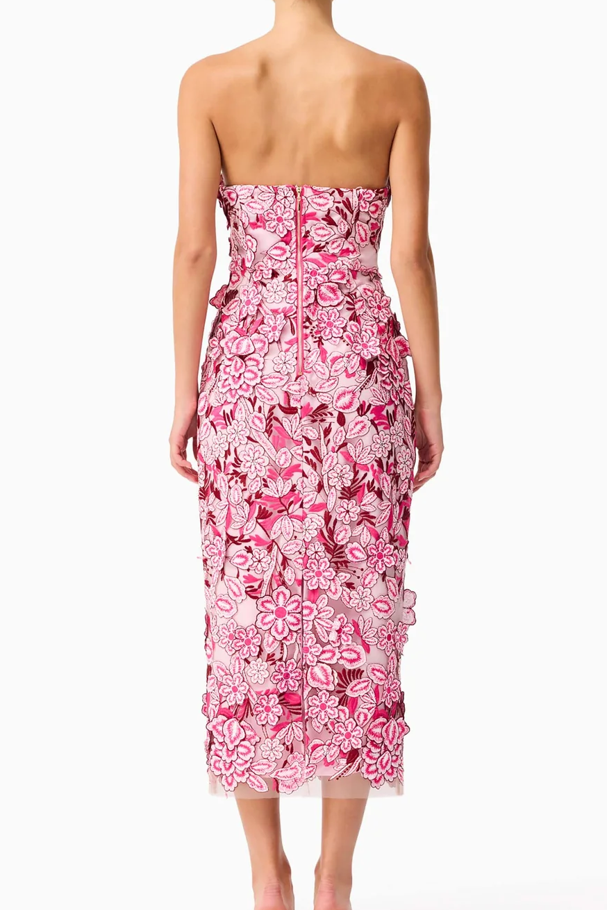 Roseate Strapless Midi Dress