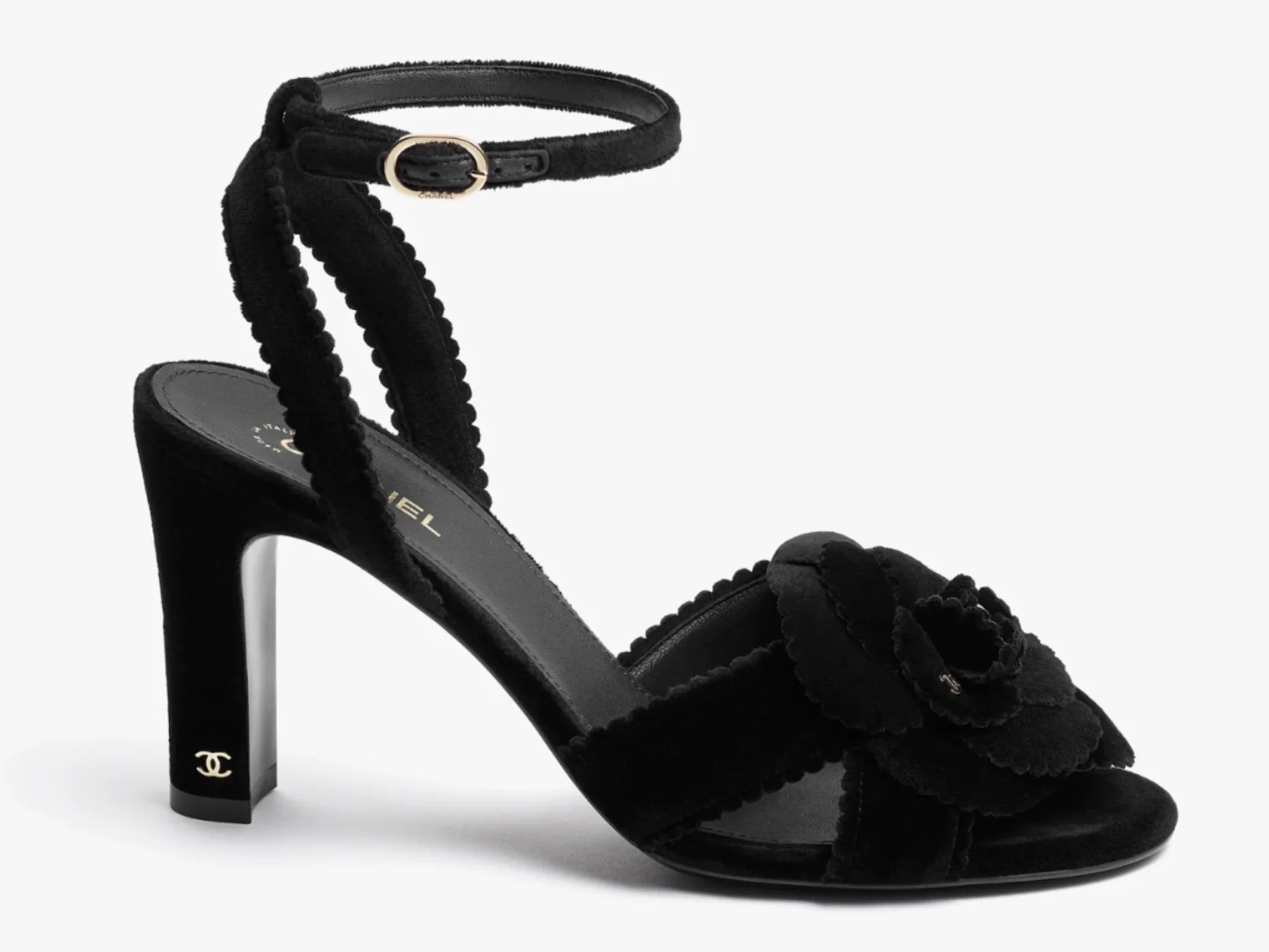 Chanel Black Velvet Rose Toe Heels available at Style Me Up, Central Coast, Australia
