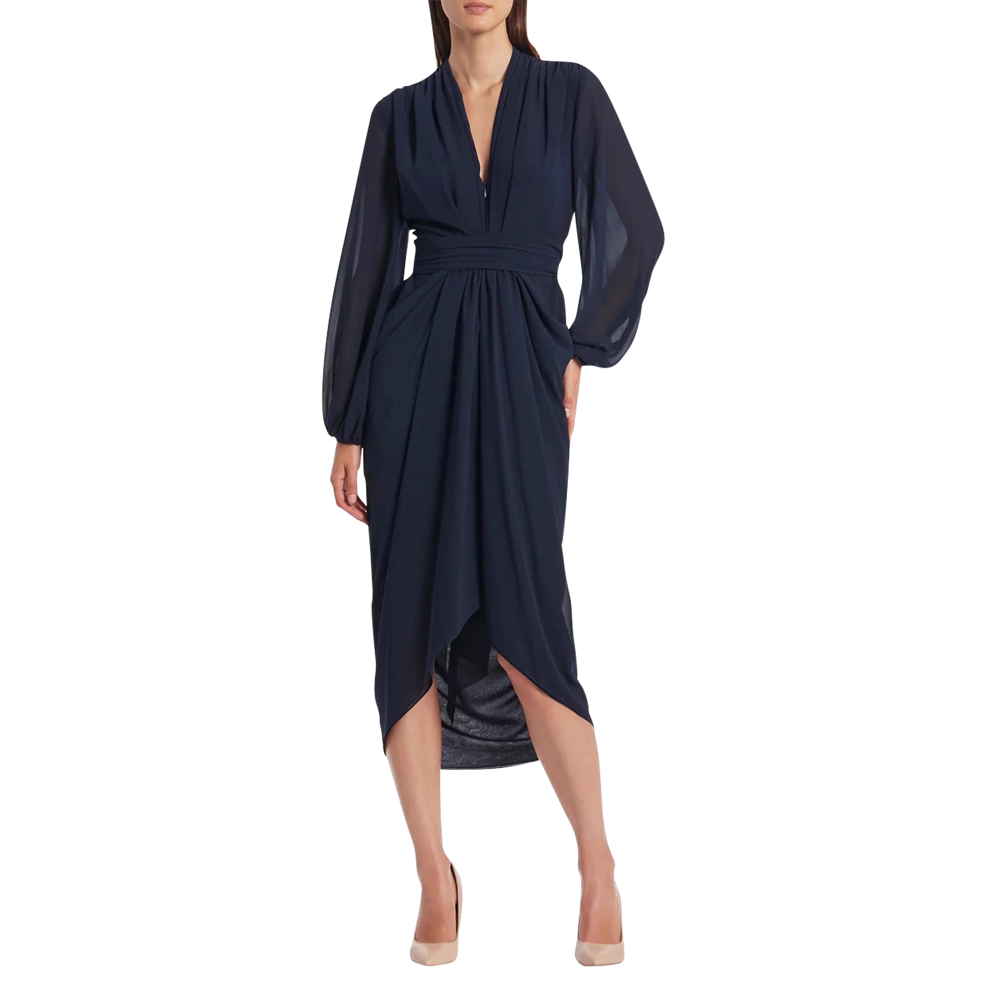 Georgette V-Neck Waterfall Dress