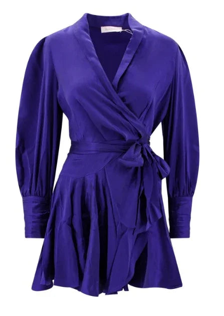 Zimmermann Purple Silk Wrap Mini Dress available at Style Me Up, Central Coast, Australia