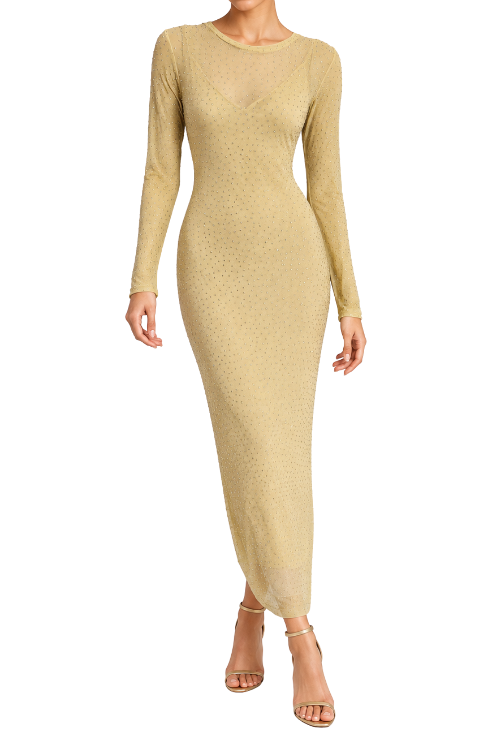 BAR II Sheer Long Sleeve Maxi Dress in Gold
