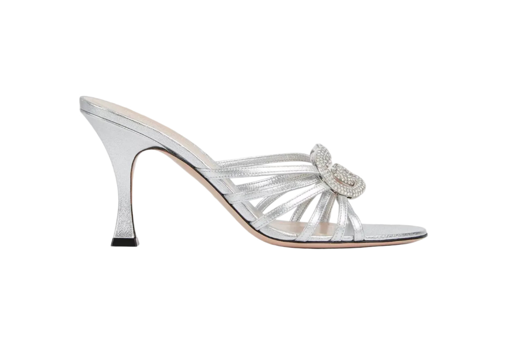 Gucci Silver Leather Slide Sandals with Crystal Interlocking G available at Style Me Up, Central Coast, Australia