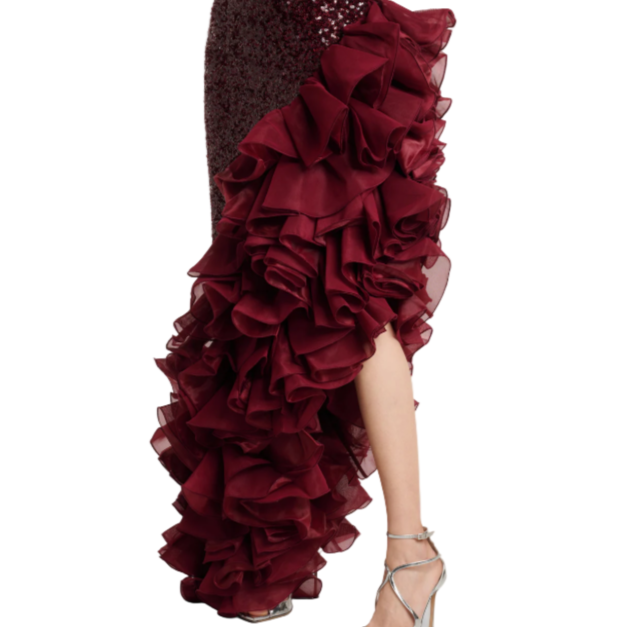 Rotate Ruffled Sequined Midi Dress
