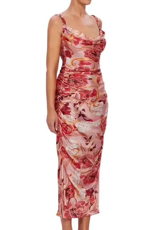 Leo Lin Pink Floral Rachel Cowl Slip Dress