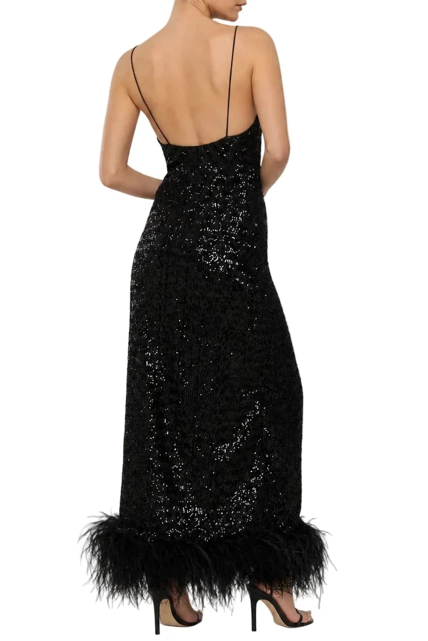 Oseree Paillettes Plumage Slip Dress