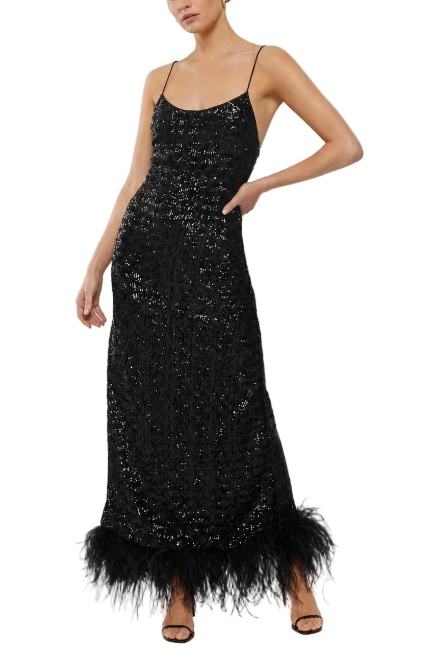 Oseree Paillettes Plumage Slip Dress