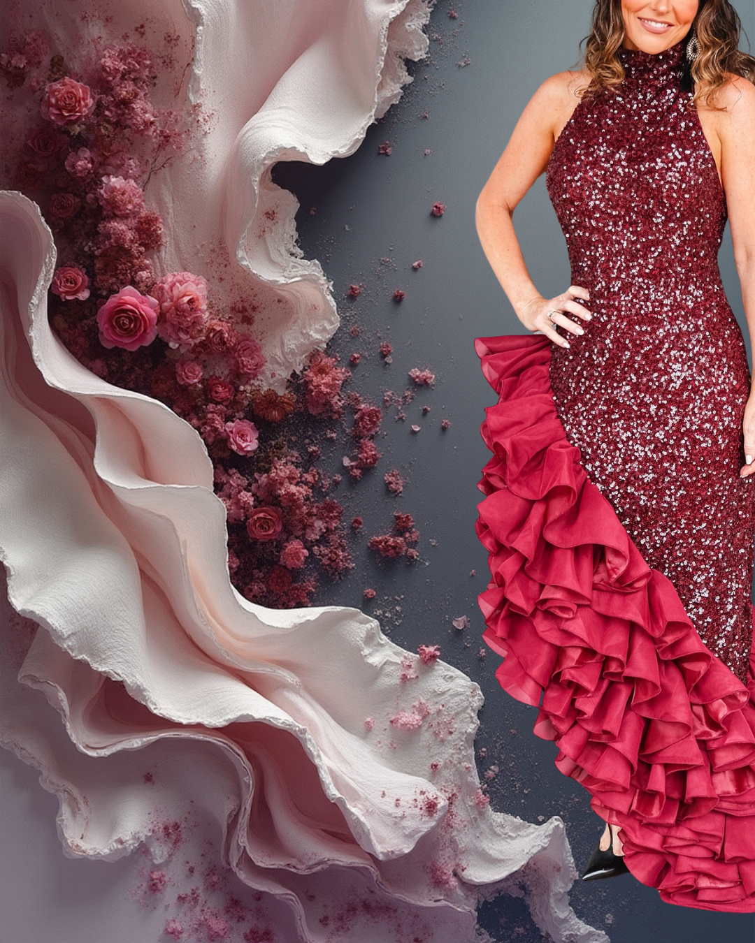 Ruffled Sequined Midi Dress