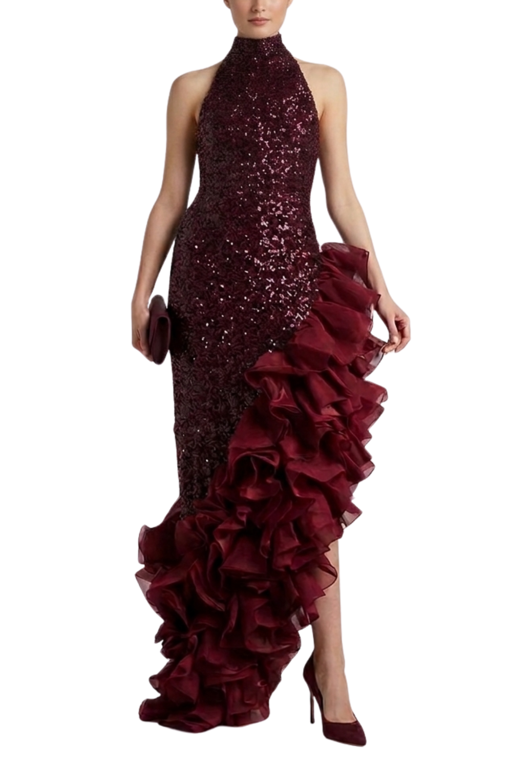 Rotate Ruffled Sequined Midi Dress
