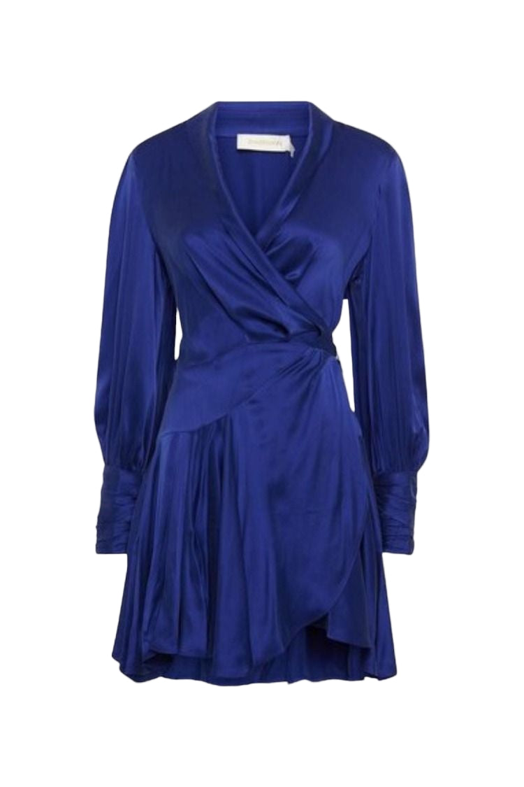 Blue Silk Wrap Mini Dress