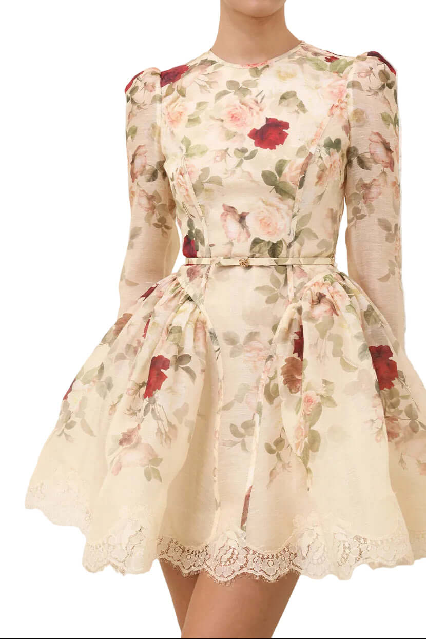 Zimmermann Cream Cascade Hypnotic Lace Trim Mini Dress available at Style Me Up, Central Coast, Australia