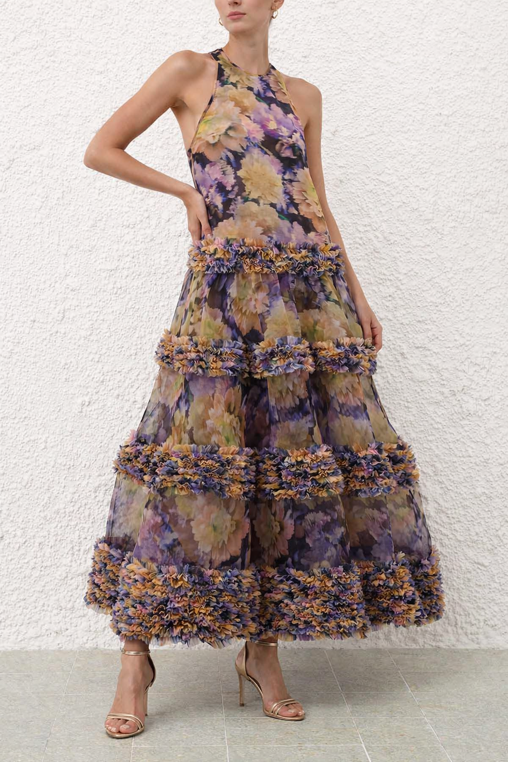 Zimmermann Luna Ruffle Maxi Dress in Violet Dahlia