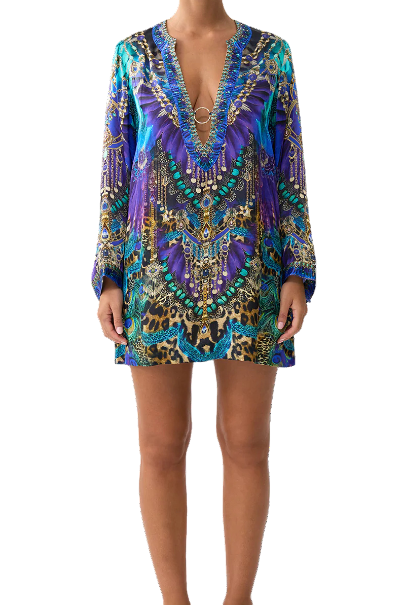 Cosmic Zoology Deep V Neck Hardware Short Kaftan