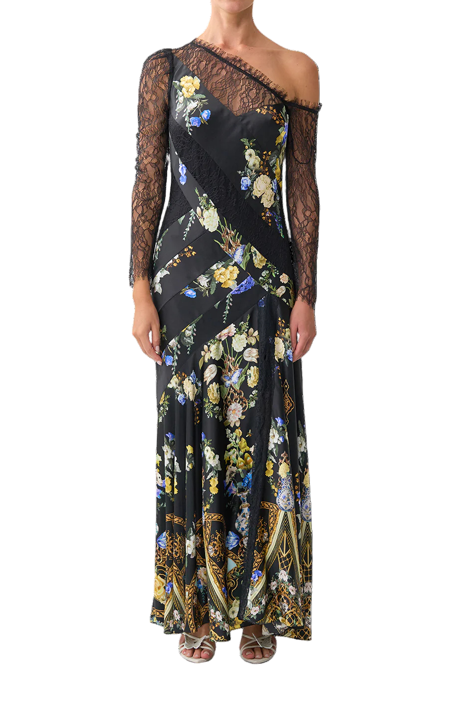 Ottoman Elegance Lace Splice One Shoulder Dress