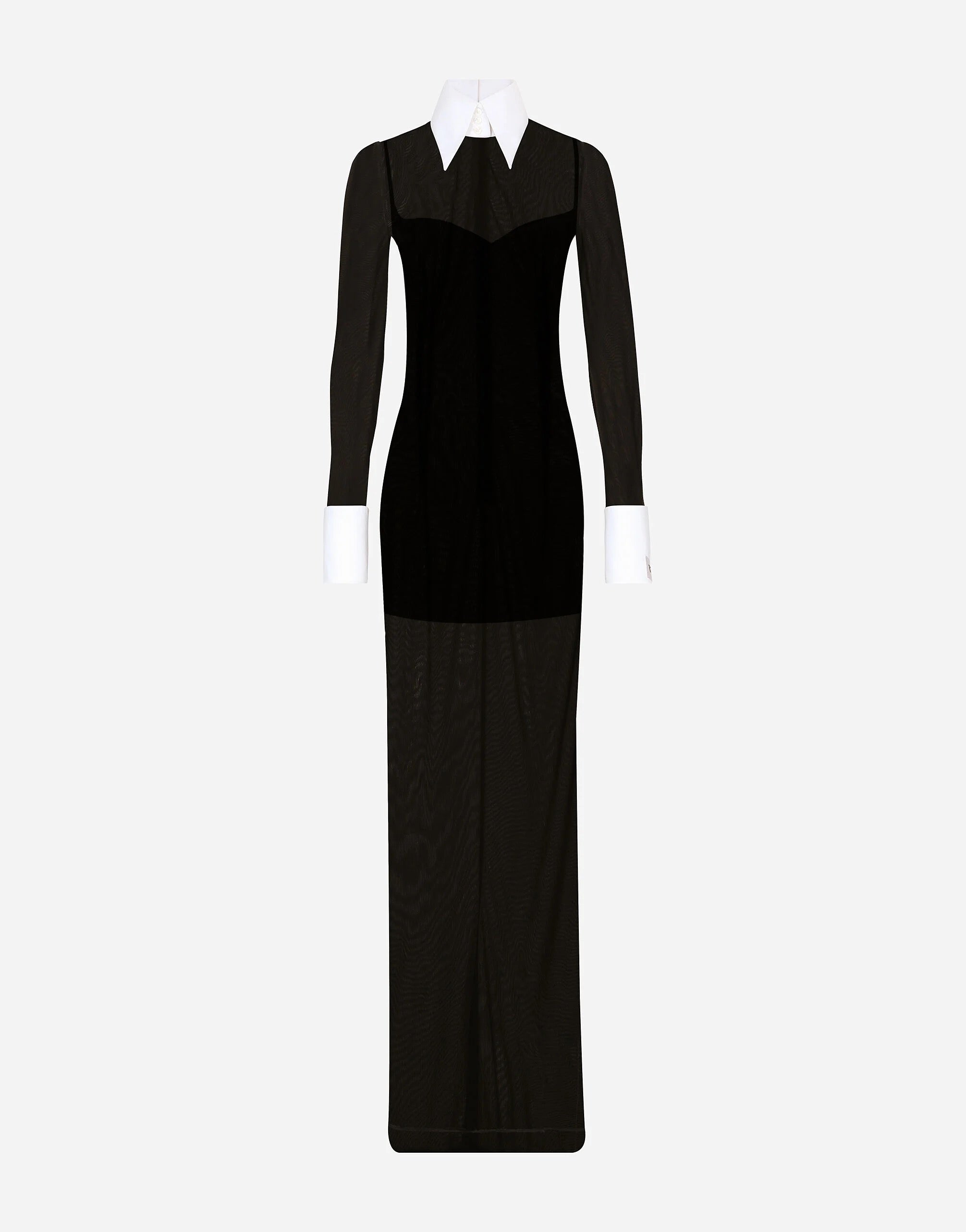 Collared Stretch Tulle Maxi Dress