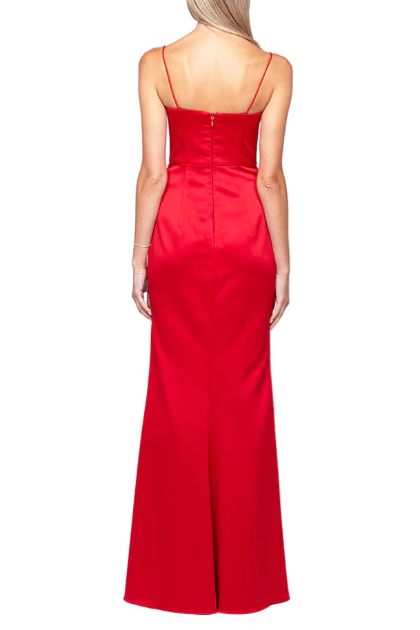 Red Lana Draped Cowl Gown