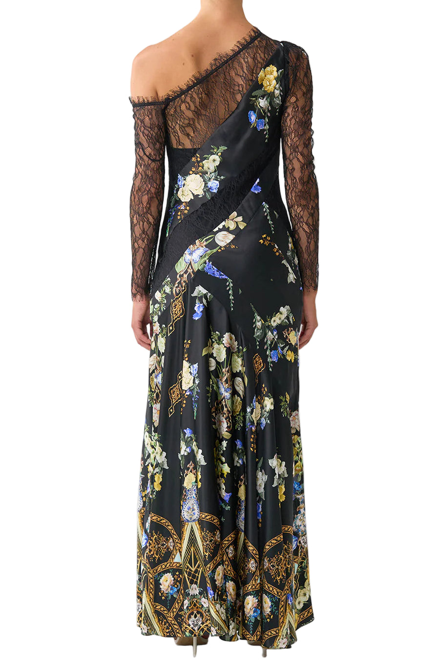 Ottoman Elegance Lace Splice One Shoulder Dress