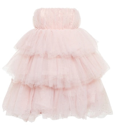 Carlosaaa Crystal Tullie Ruffle Dress In Pink