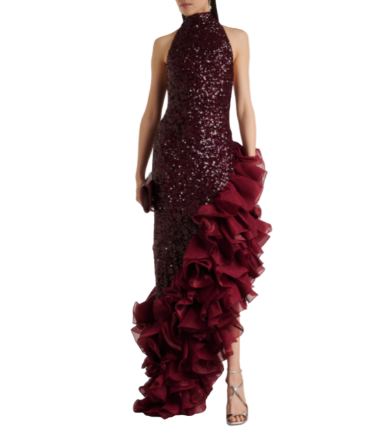 Rotate Ruffled Sequined Midi Dress