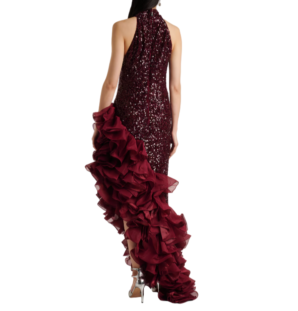 Rotate Ruffled Sequined Midi Dress