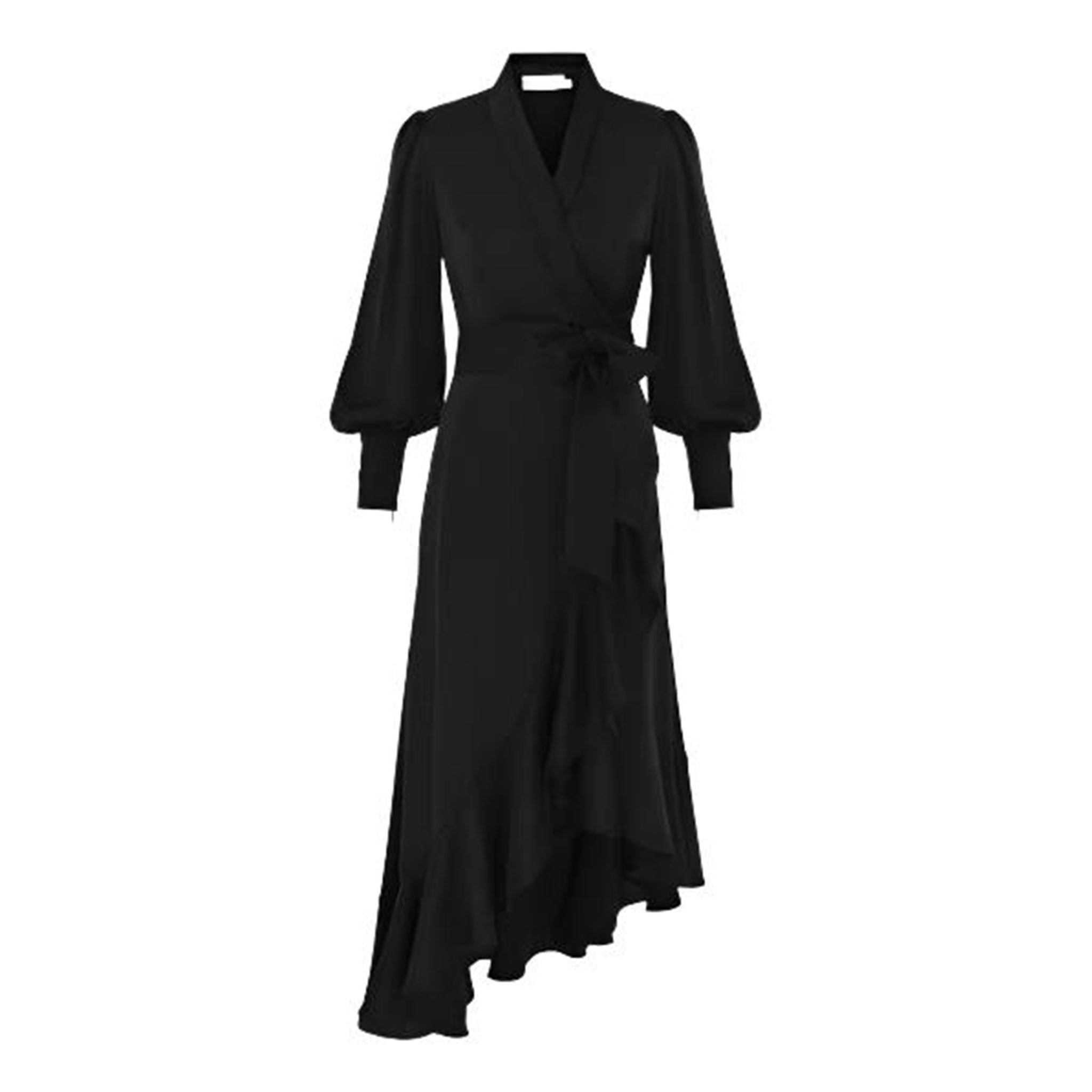 Black Silk Wrap Midi Dress