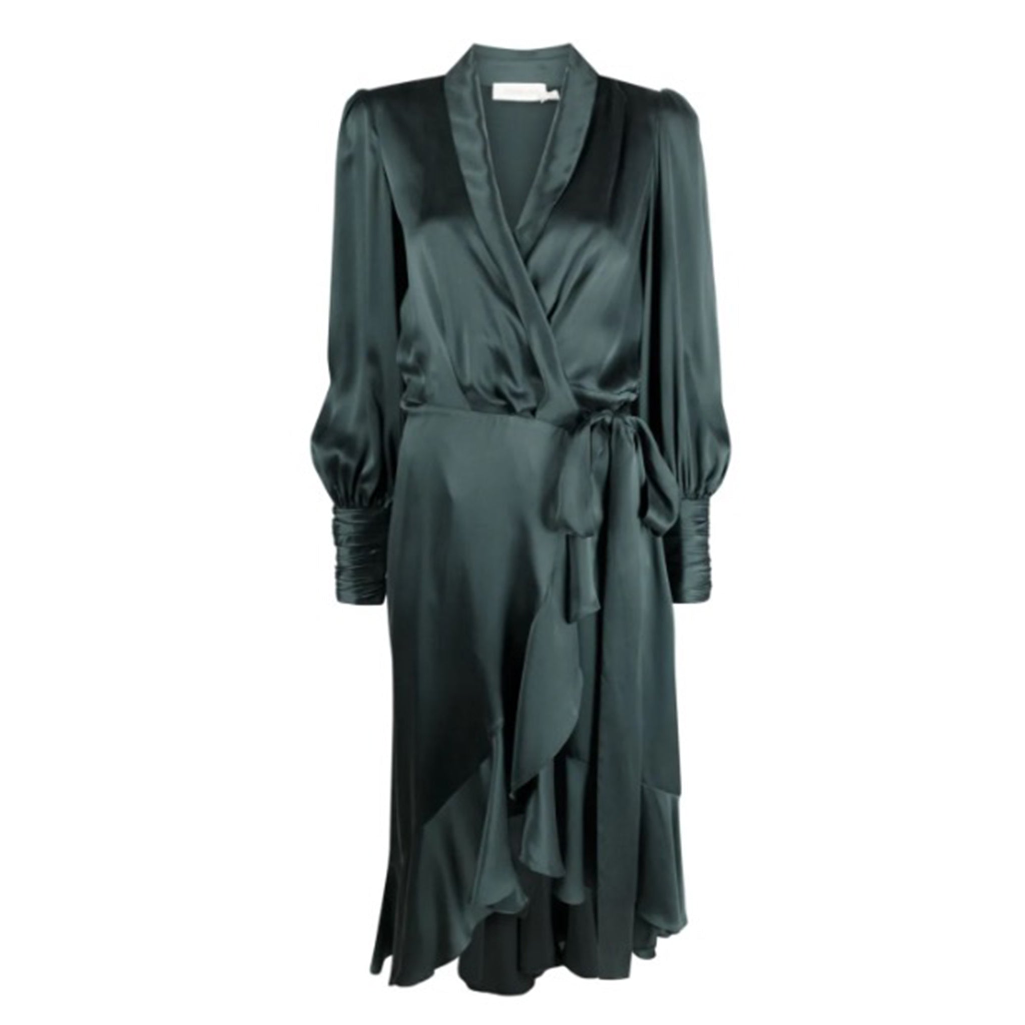 Green Silk Wrap Midi Dress