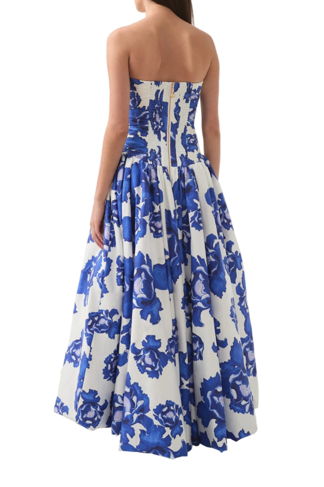 Back view of Aje Boldly Blooming Cobalt Behold maxi dress for hire at Style Me Up, designer dress hire in Central Coast, NSW, Australia.