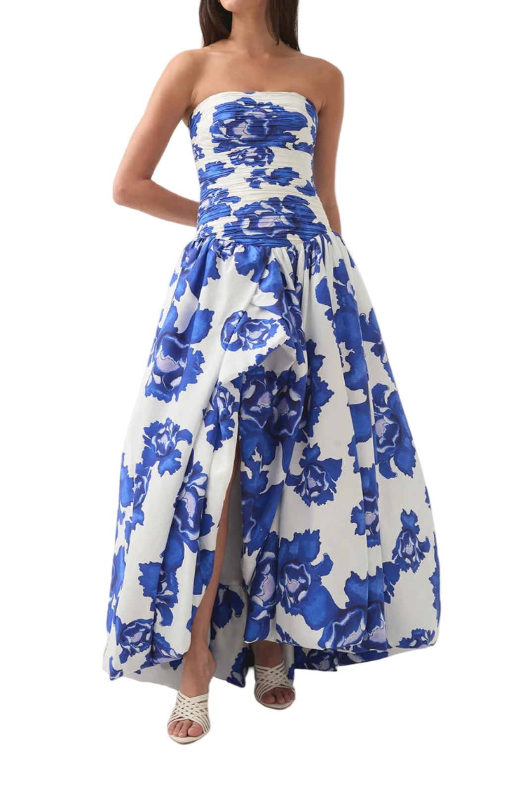 Front view of Aje Boldly Blooming Cobalt Behold maxi dress for hire at Style Me Up, designer dress hire in Central Coast, NSW, Australia.