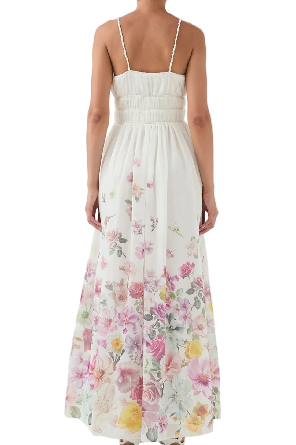 Back view of Aje Ivory Collage Floral Fleur Maxi Dress for hire at Style Me Up, designer dress hire in Central Coast, NSW, Australia.