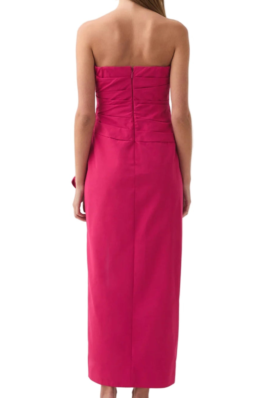 Back view of Aje Rich Magenta Roma Midi Dress for hire at Style Me Up, designer dress hire in Central Coast, NSW, Australia.