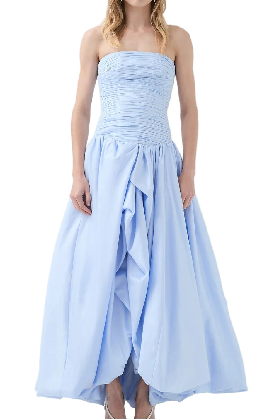 Front view of Aje Violette Bubble Hem Maxi Dress. Available for try-on in Central Coast, NSW, with Australia-wide delivery.