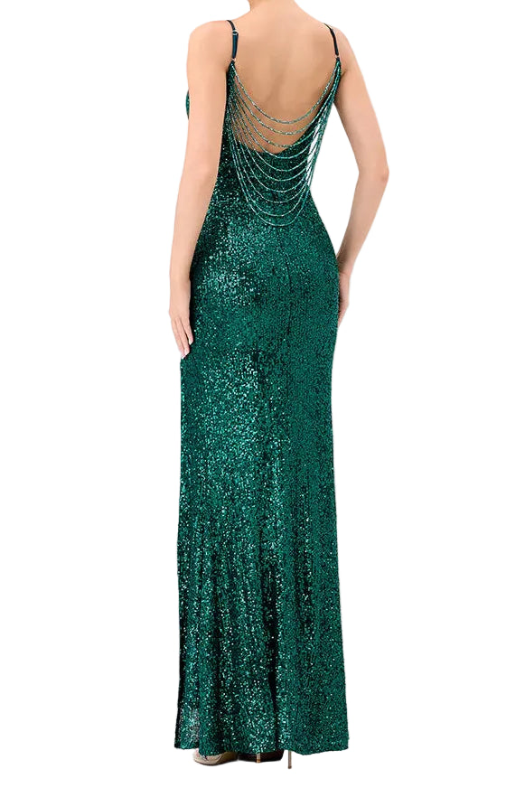 slim fit dress slacks Bariano Emerald Inaya Plunge Neck Maxi