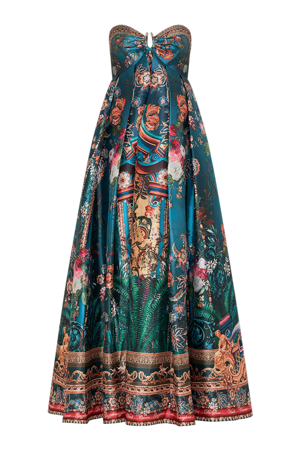 Camilla Verdi’s World Strapless Maxi Dress for hire – bold printed strapless designer dress rental Central Coast NSW
