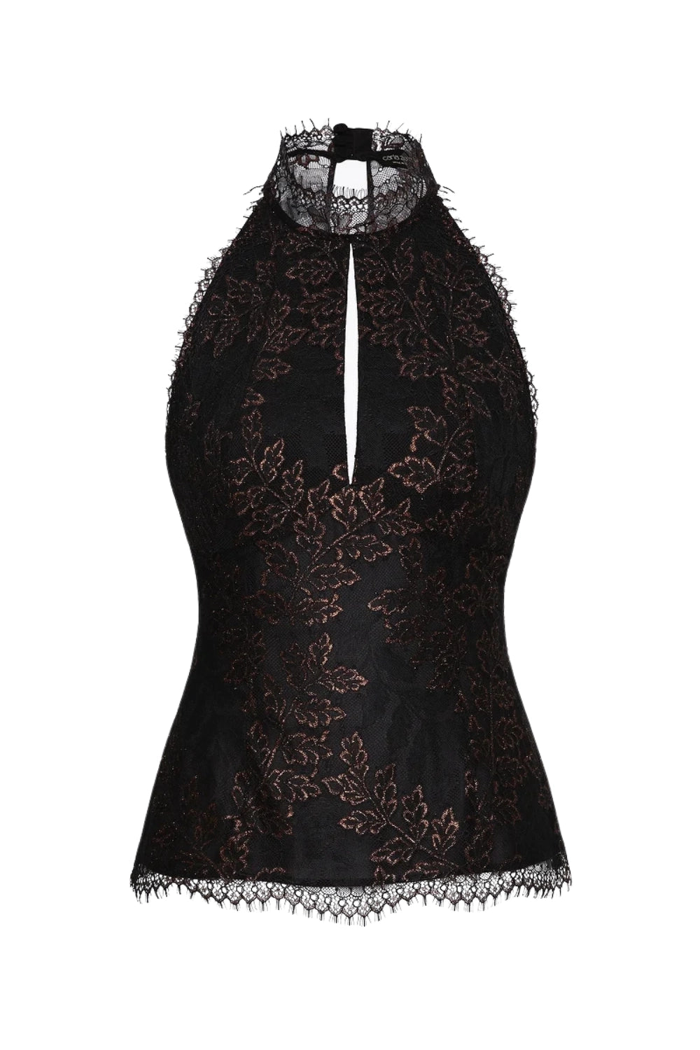 Carla Zampatti Black Metallic Lace Halter Top