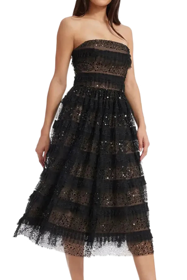 Dress The Population Ruby Tiered Beaded Lace Dress