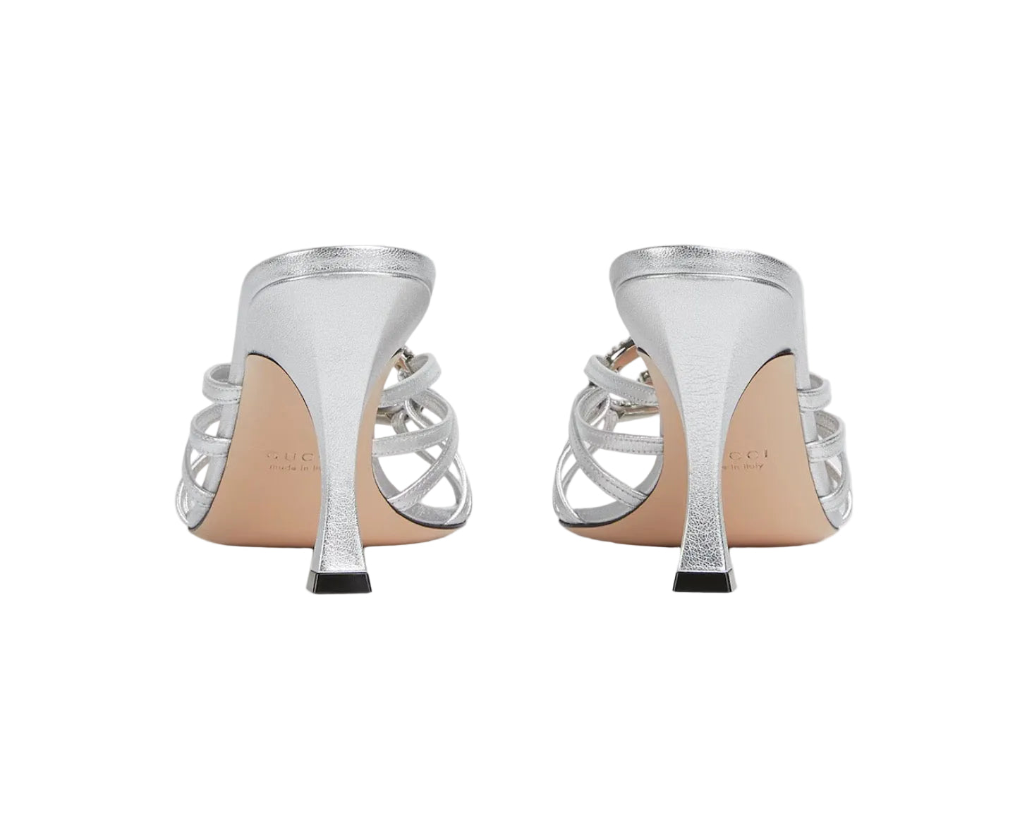 Gucci Silver Leather Slide Sandals with Crystal Interlocking G available at Style Me Up, Central Coast, Australia