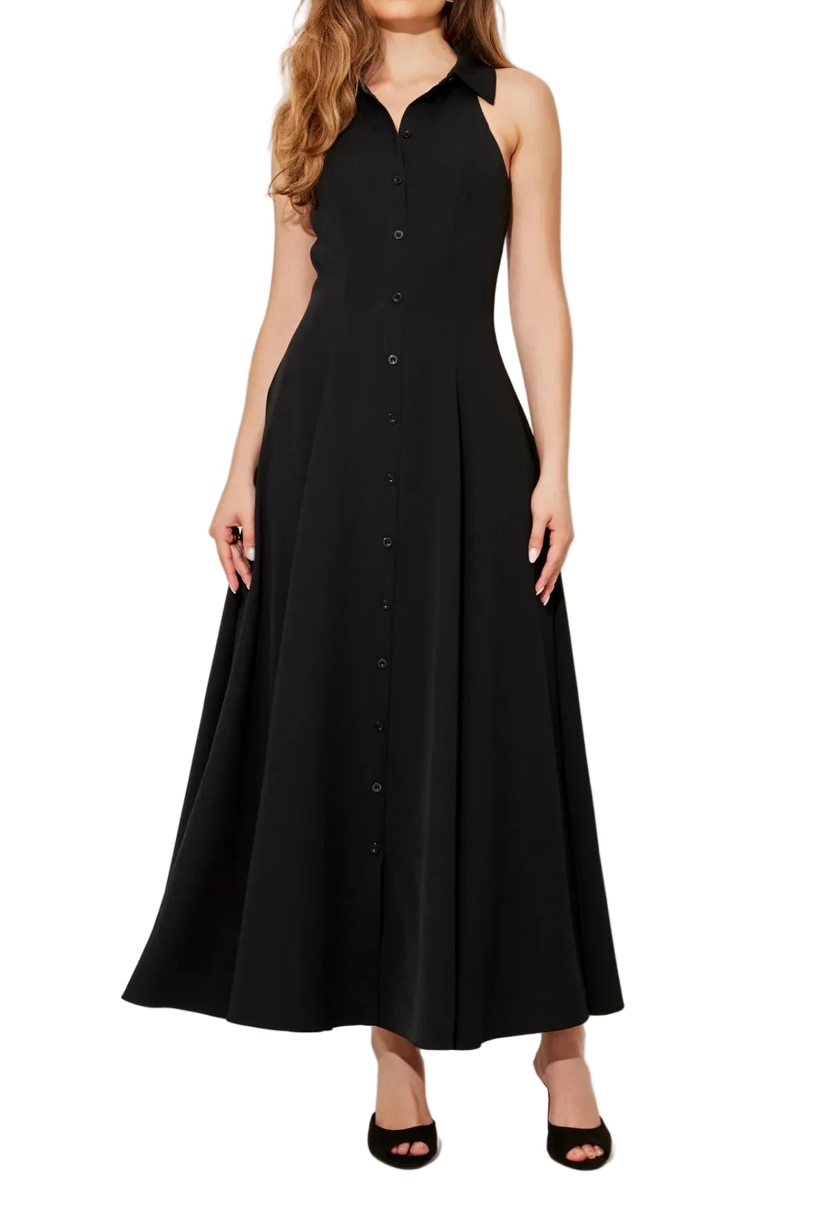 Odd Muse Black Flowy Collar Maxi Dress