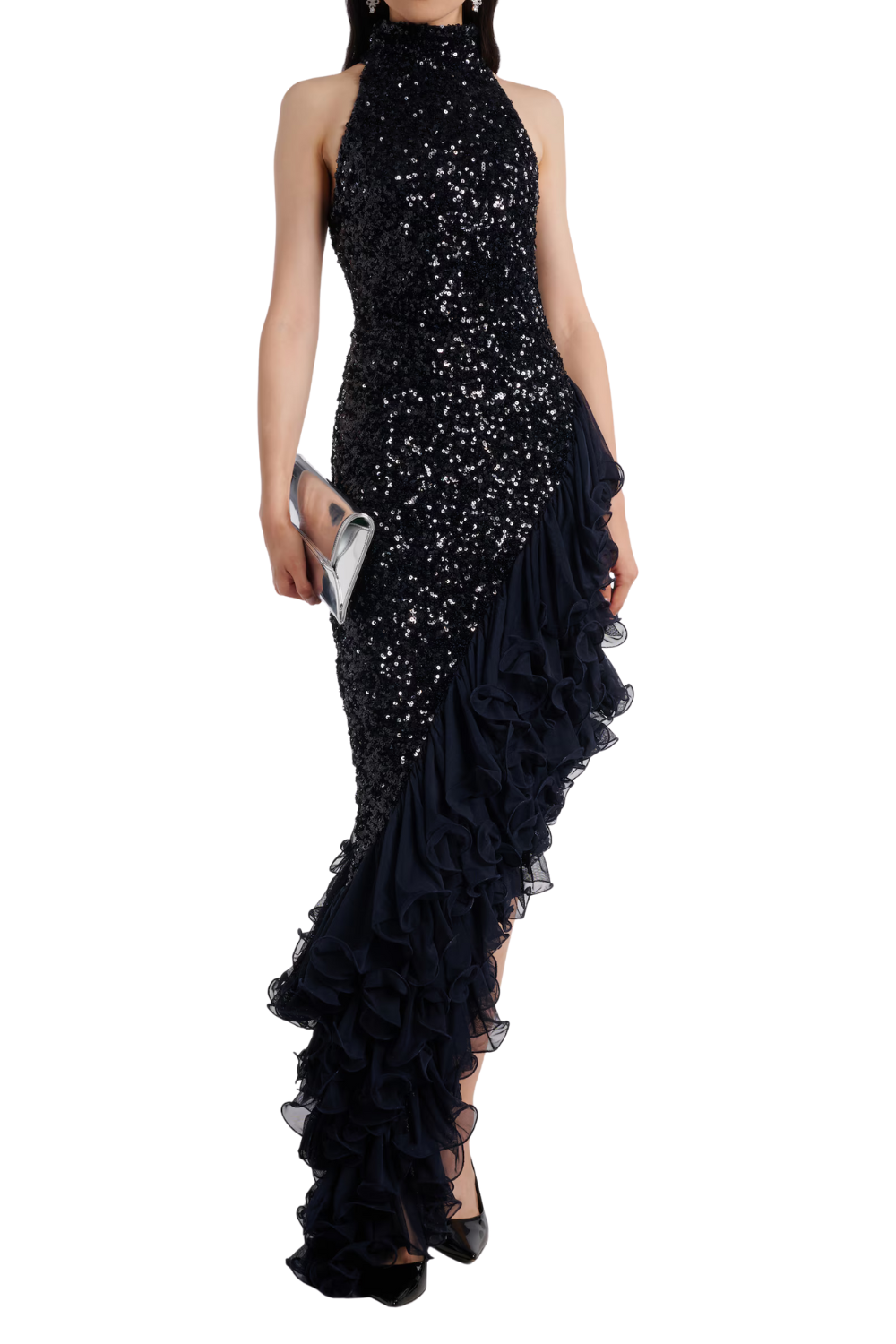 Rotate Ruffled Sequined Cocktail Dress