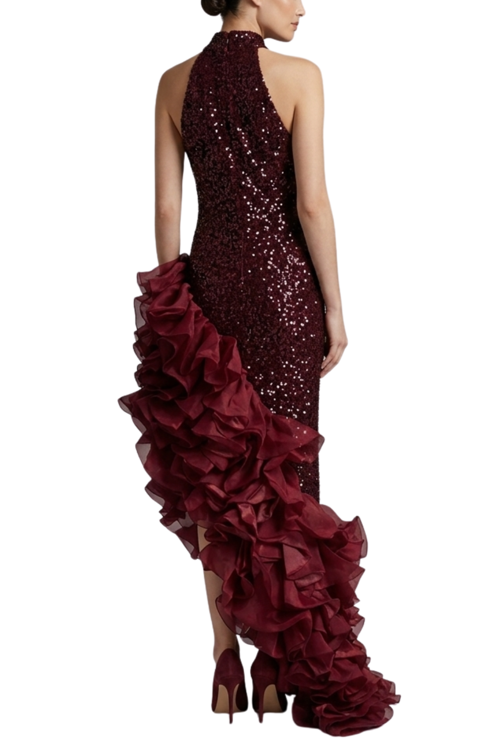 Rotate Ruffled Sequined Midi Dress
