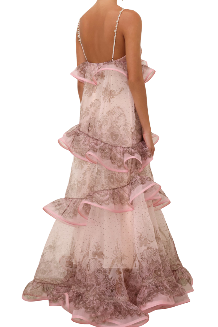 Back view of Zimmermann Crush Embellished Maxi Dress for hire – luxury designer maxi dress rental Central Coast NSW with Australia-wide express delivery for weddings and formal events.