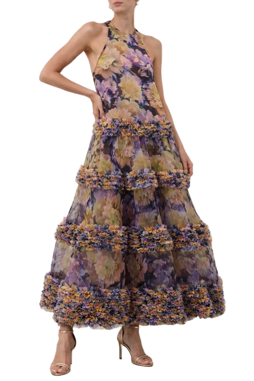 Zimmermann Luna Ruffle Maxi Dress in Violet Dahlia