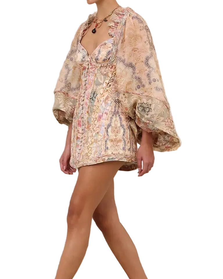 Zimmermann Rebellion Corded Mini Dress featuring billow sleeves and embroidered floral design from the Cruise 2026 collection.