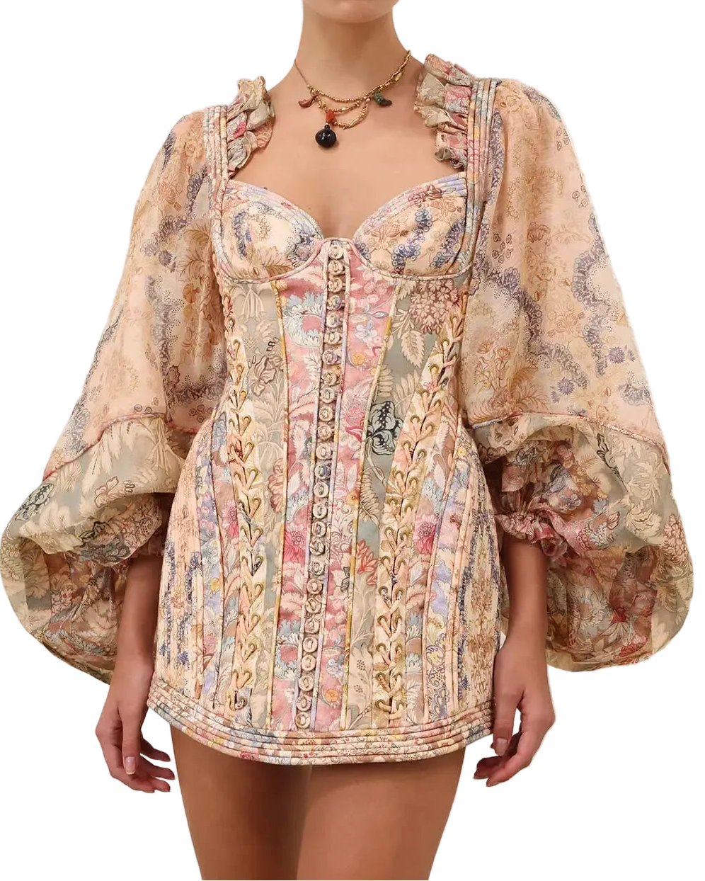 Zimmermann Rebellion Corded Mini Dress featuring floral embroidery and billow sleeves from Twisted Romance collection.